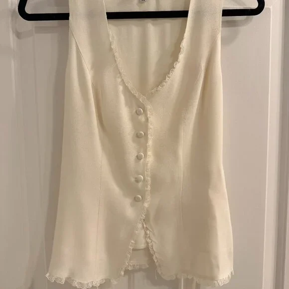 Reformation Skylar Button Front Vest Top - Cream, Size 2 - Picture 6 of 12
